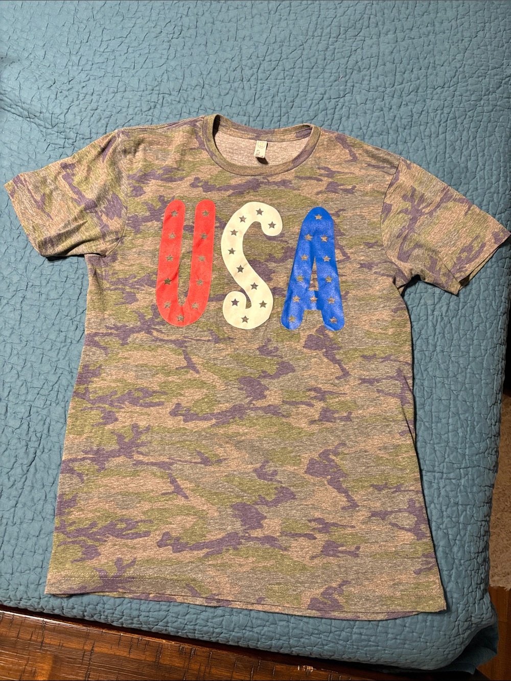 USA Graphic Short Sleeve Tee - Green Purple Camo